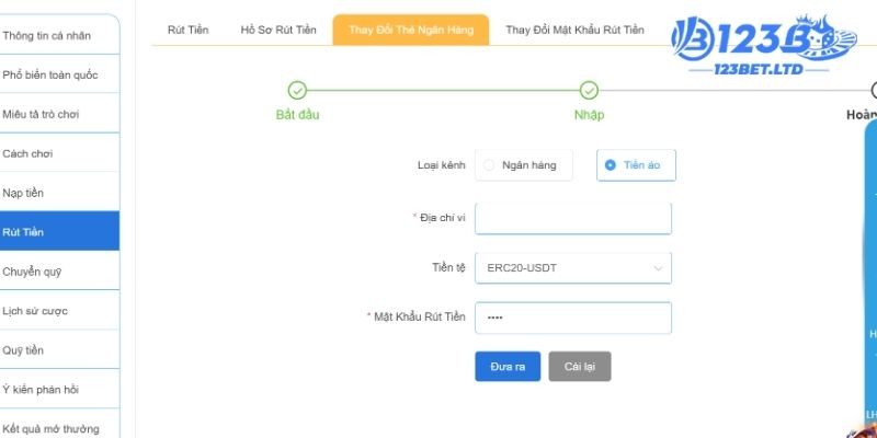 Các phương thức rút tiền 123B thông dụng