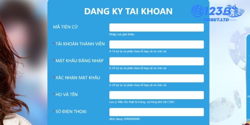 Hoàn thành form đăng ký 123B