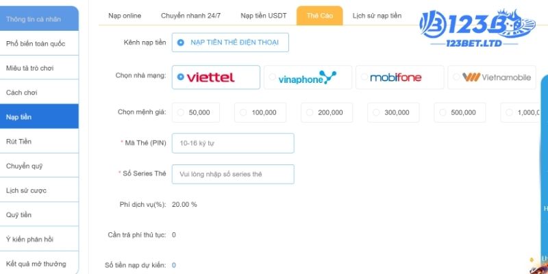 Nạp tiền 123B nhận được gì?